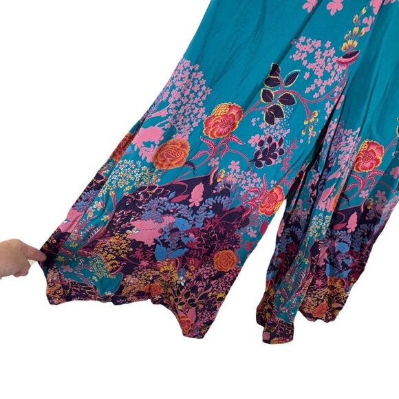 Maeve - Anthropologie Teal Floral Sleeveless Jumpsuit with Pockets US Size 2 - Picture 6 of 10